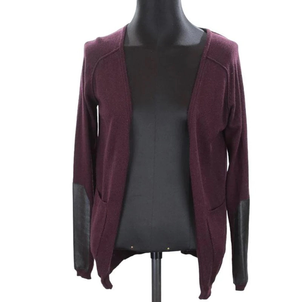 Maje Daminute Cardigan Leather Elbow Patch Long Sleeve Wool Silk Womens Sz 2/M